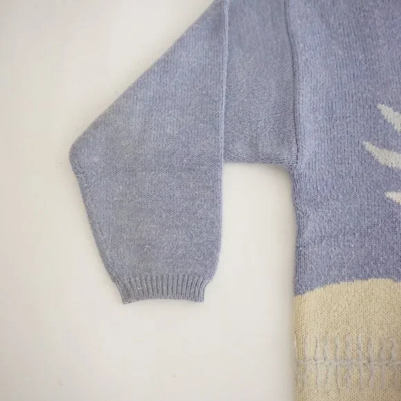 Vintage White Stag Blue Ivory Seagull Bird Scenic Crewneck Knit Sweater M - Picture 7 of 10